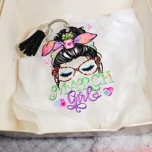 7/$10 March Girl Acrylic Keychain with Tassel, New